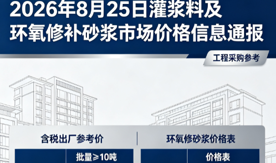 鸡冠2026年8月25日灌浆料及环氧修补砂浆市场价格信息通报
